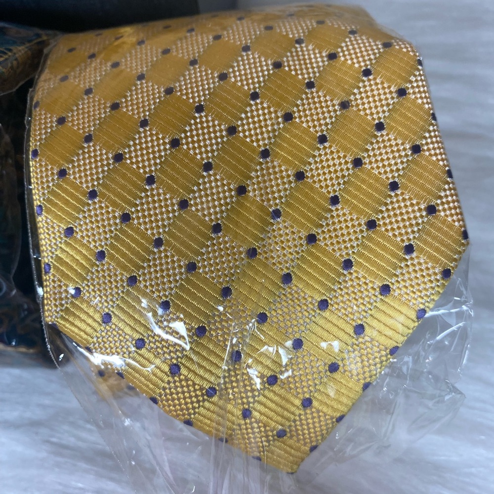 HISDERN Mens 3 Pcs Neckties Tie and Pocket Square Set Blue Yellow - Picture 7 of 11